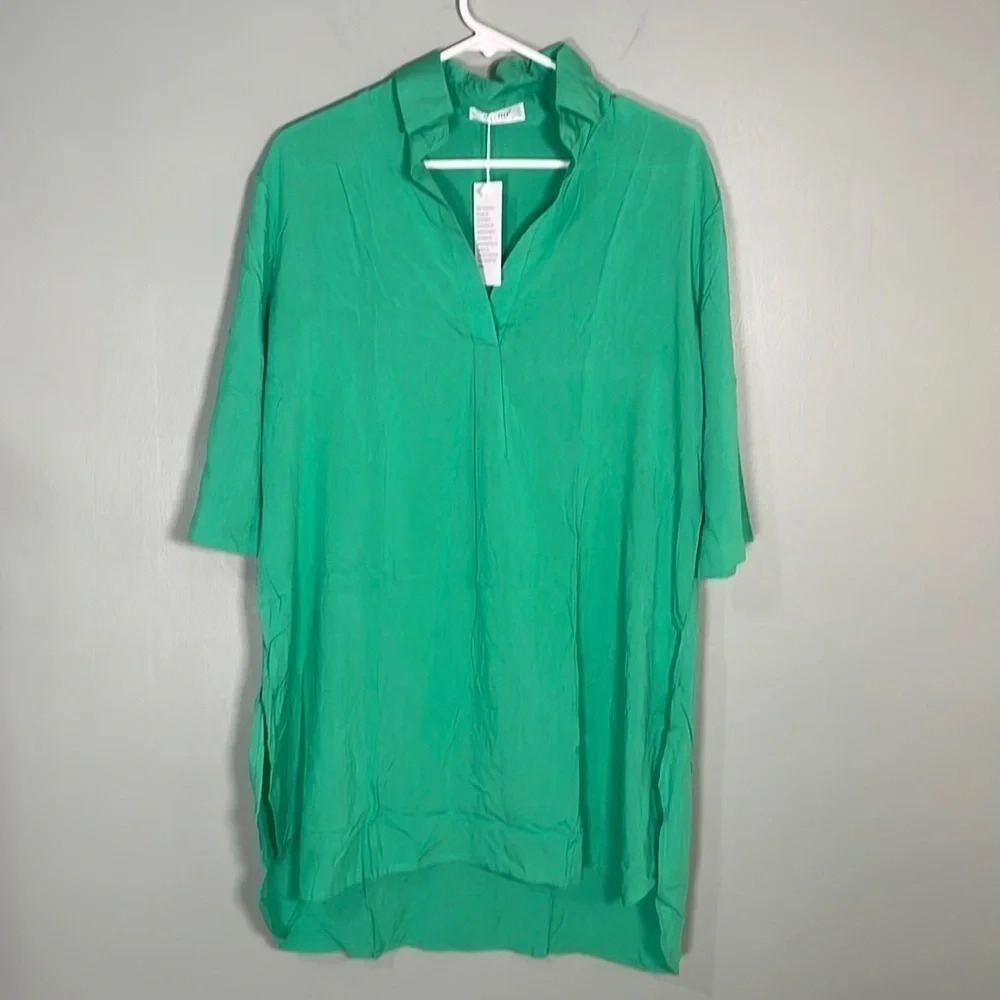 Payru Women Green V-Neck Tunic Swim‎ Coverup Oversized Size S NWt